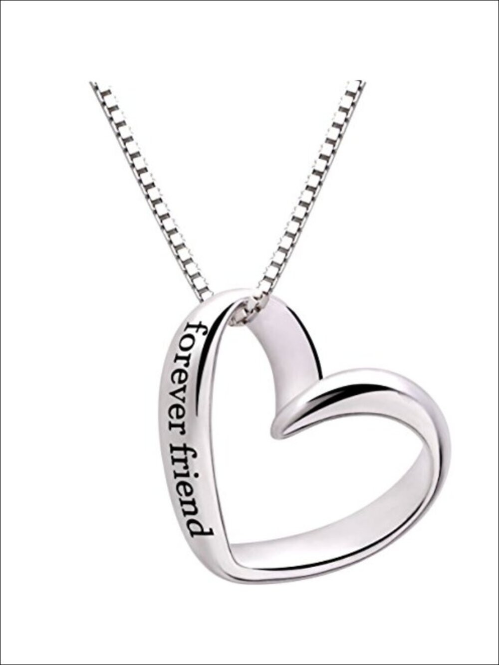 Sterling Silver Forever Friend Heart Pendant Necklace, Box Chain, Lobster Clasp